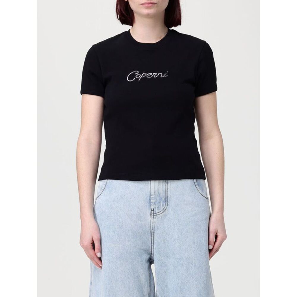 Coperni Women Cotton T-Shirt With Rhinestone Logo Coperni